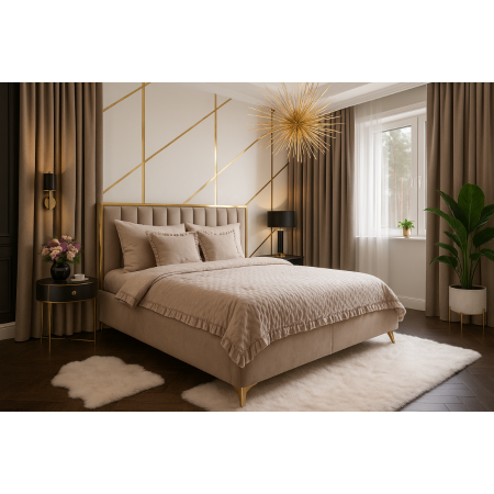 Łóżko tapicerowane ze złotą...