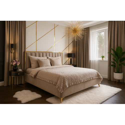 Łóżko tapicerowane ze złotą...